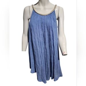 SAND & SPIRIT BLUE  Sleeveless DRESS with Gold Trim